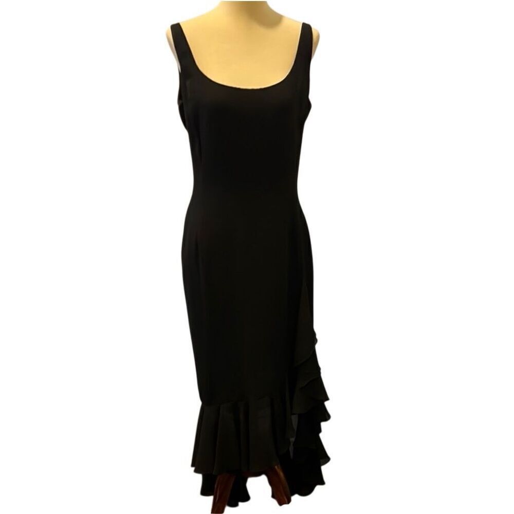 CACHE | black asymmetrical ruffle hem dress 6